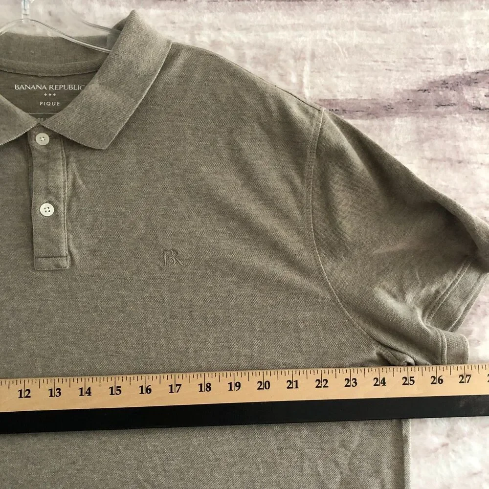 Banana Republic Pique Polo Shirt XL Mens Tan Monogram Cotton Logo Rugby Golf Dad